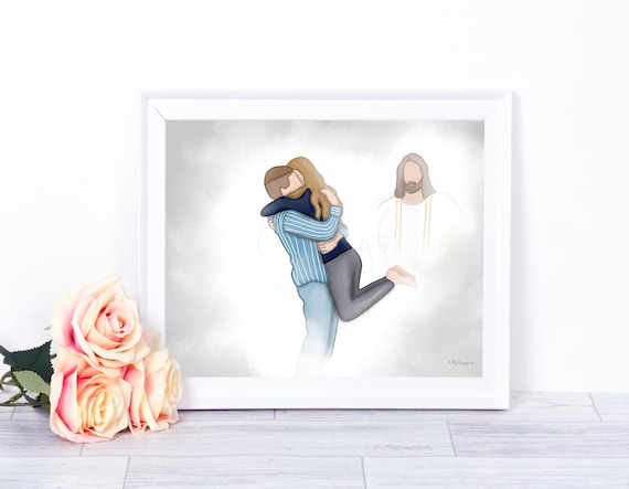 Reunion in Heaven, Young Love, Husband Loss, Wife Loss, Love of Life, Family Grief, Family Mourning Gift, Joyful Reunion, Christian Art, Hug