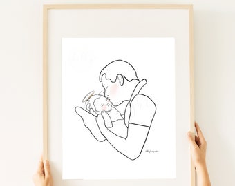 Dad and Angel Baby Line Art Print: Infant Loss Gift (Digital Download)