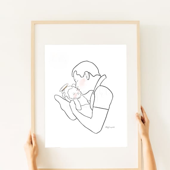 Line Art, Dad and Angel Baby, Hand Drawn Artwork, Premium Artwork, Digital Download, Gift for Dad, Infant Loss Gift, Angel Baby Gift, Loss