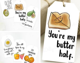 Foodie Valentines Gift Tags, Kids Printable Favor Tags (Digital Download)