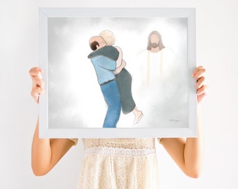 Couple Reuniting In Heaven Art Print: Sympathy Gift (Digital Download)