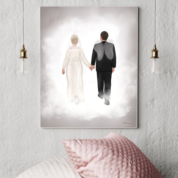 Bride and Groom, Widow Gift, Angel Wings, Funeral Art, Old Love, Vintage Wedding, Grandparent Gift, Mom Gift, Gift for Her, Printable Art