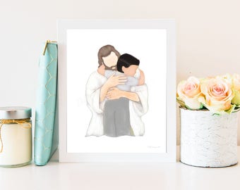 Christ and Child Art Print: LDS Savior Illustration (Digital Download)