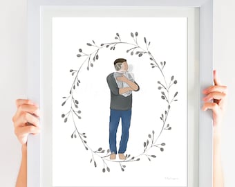 Dad With Twin Babies Art Print: Grief Gift (Digital Download)