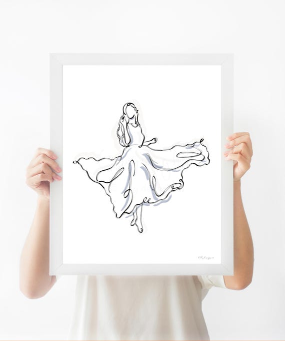 Dancing Woman Line Art Printable, Minimalist Fashion Wall Art, Whimsical Feminine Sketch, Modern Digital Download Home Decor, Feminine Pen
