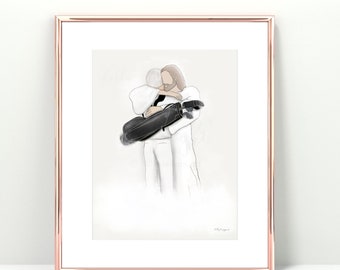 Golf Dad Remembrance Art: Jesus Hugging Golfer Memorial Gift (Digital Art)