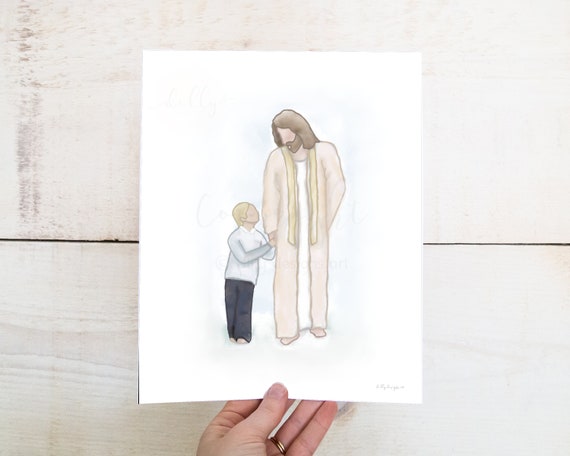 Smaller Boy With Christ, Boy With Christ, Boy Walking With Jesus, Jesus Footsteps, Jesus Christ Painting, Acrylic Painting, Digital Painting