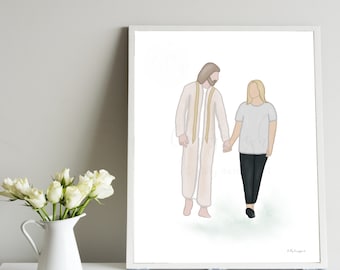 Woman Walking With Jesus, Walking With Christ, Woman Holding Hands With Jesus, Girl With Jesus, I Am With You, Faith Gift, Depression Gift