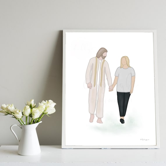 Woman Walking With Jesus, Walking With Christ, Woman Holding Hands With Jesus, Girl With Jesus, I Am With You, Faith Gift, Depression Gift