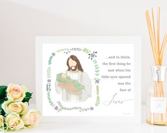 Jesus Holding Baby Art Print, Angel Baby Gift (Digital Download)