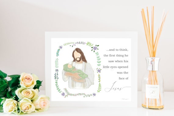 Angel Baby Gift, Face of Jesus, First Thing He Saw, Christ Holding Baby, Jesus Holding Baby, Christ Holding Infant, Stillbirth Gift, Grief