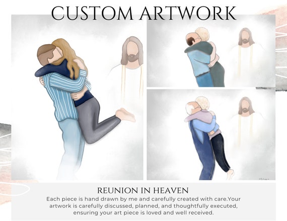 Personalized Artwork, Reunion in Heaven, Custom Artwork, Send Your Photos, Receive in 1 Week, Funeral Art, Sympathy Art, Personalized Gift
