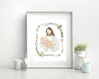 Infant Loss Memorial Art: Angel Baby Floral Wreath (Digital Download)