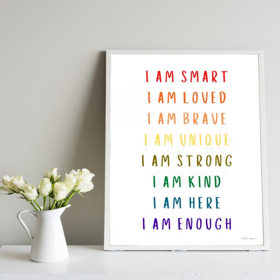 I Am Enough, Printable Art, Wall Art, Wall Sign, I Am Smart, Affirmation, Manifesto, Affirmation Printable, Rainbow Printable, I Am Brave