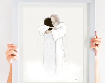 Comforting Christ Hug Art Print: Grief, Condolence Gift (Digital Download)