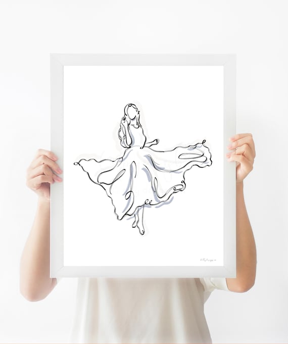 Dancing Woman Line Art Print, Minimalist Fashion Sketch (Digital Download)