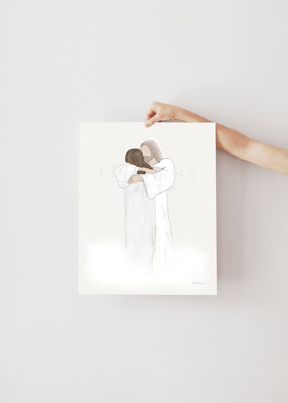 Memorial Christian Art Print, Jesus Hug (Digital Download)