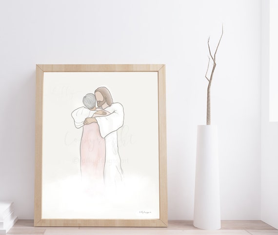 Jesus Embrace, Printable Art, Funeral Art, Remembrance Art, Jesus Christ Art, Christian Art, Bereavement Gift, Funeral Gift, Grandma Art