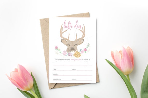 Hello Deer, 5x7 Printable, Baby Shower Invite, Hello Deer Baby Shower, Whimsical Baby Shower, Woodland Baby Shower, Girl Baby Shower, Girl