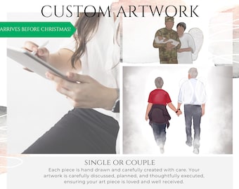 Custom Hand Drawn Portrait - 1 to 2 People - Personalized Artwork - Full Body Illustration - Digital Download