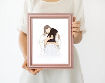 Jesus Hugging Girl Art Print: Christian Home Decor (Digital Download)