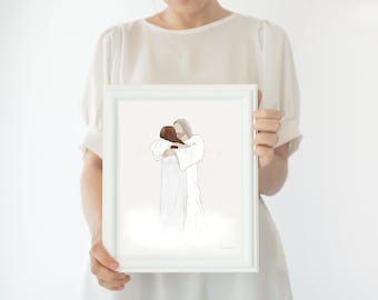 Christ Hugging Woman Art Print, Memorial Gift (Digital Download)