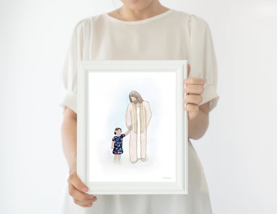 Angel Girl, Little Child Loss, Child Death, Christ Portrait for Child's Room, Child Funeral Gift, Funeral Art, Artwork for Sympathy, Uplift