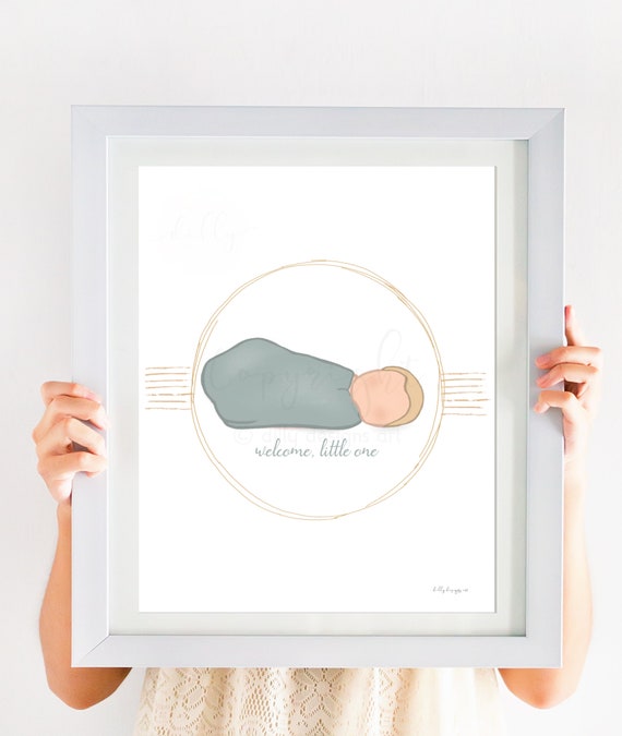 Nursery Art, Baby Boy Art, Baby Boy Gift, Nursery Decor, Printable Art, Welcome Little One, Printable Wall Art, Swaddled Baby, Boy Bedroom