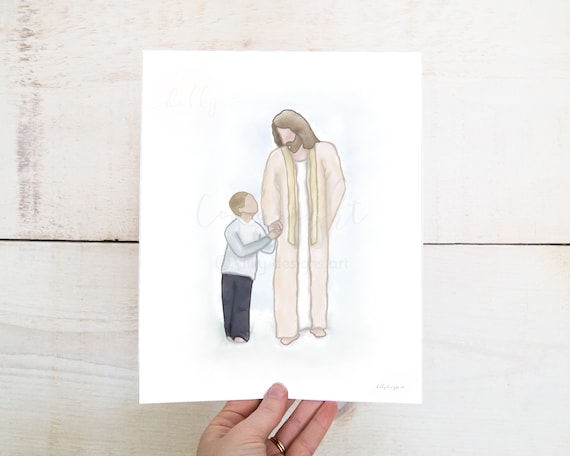 Boy's Baptism Gift: Jesus Christ Watercolor Art (Digital Download)
