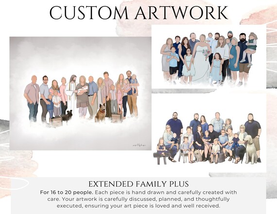 Custom Hand Drawn Portrait - 16 to 20 People - Personalized Artwork - Full Body Illustration - Digital Download
