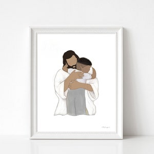 Jesus Christ Hugging Child, Jesus and Black Boy, Christian Printable, LDS Painting, Christian Painting, Digital Painting, Gift For Primary