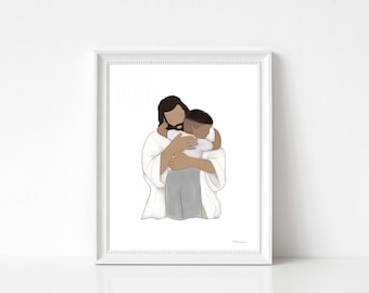 Jesus Christ Hugging Child Art Print: Christian LDS Painting (Digital Download)