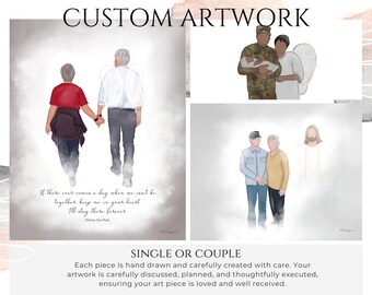 Custom Hand Drawn Portrait - 1 to 2 People - Personalized Artwork - Full Body Illustration - Digital Download