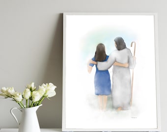 Jesus Walking With Woman Art: Christian Faith Print (Digital Download)