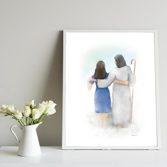 Comforting Art, Jesus Walking, Christian Faith, Religious Printable Art, Christian Sympathy Gift, Spiritual Wall Art, Faith-Based Art