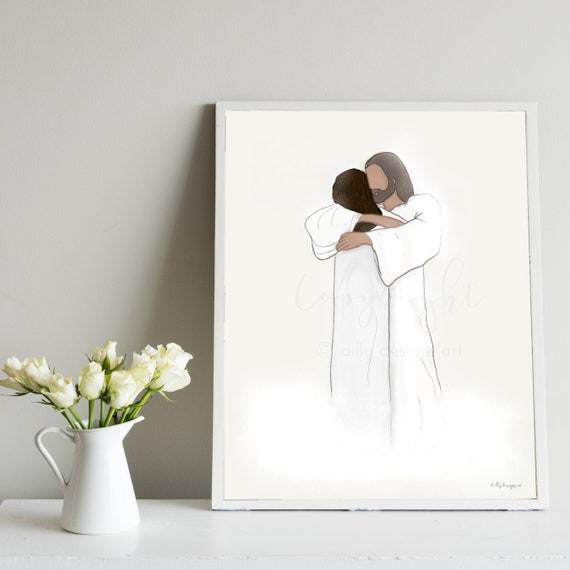 Jesus Hug Art Print: Comforting Christ Painting (Digital Download)