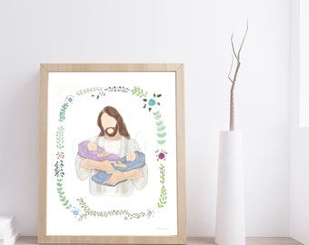 Twin Baby Memorial Art Print: Jesus Holding Babies (Digital Download)