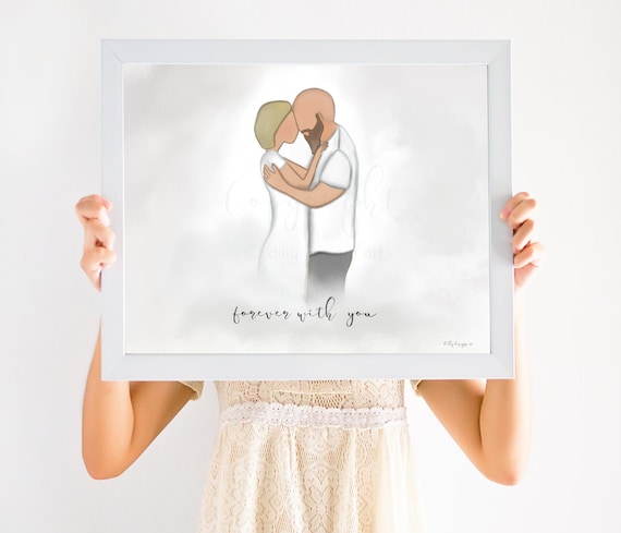 Anniversary Art, Printable Art, Forever With You, Love Quote, Watercolor, Digital Artwork, Woman and Man, Hugging, Embrace, Couples, Wedding