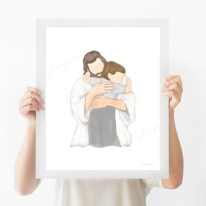 Religious Printables, Christ Embracing Boy, Jesus and Boy, Boys Bedroom Decor, Religious Handout, Christian Handout, Baptism Gift, Communion