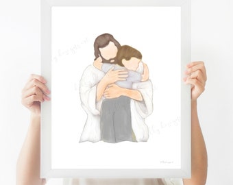Christ Hugging Child Art Print, LDS Wall Decor (Digital Download)