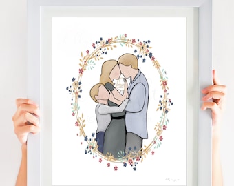 Family Portrait, Angel Baby Gift, Complete Family, Miscarriage Art, SIDS, Infant Loss Art, Faceless Family, Family of Four, Baby In Heaven