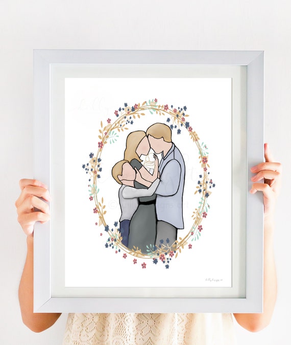 Family Portrait, Angel Baby Gift, Complete Family, Miscarriage Art, SIDS, Infant Loss Art, Faceless Family, Family of Four, Baby In Heaven