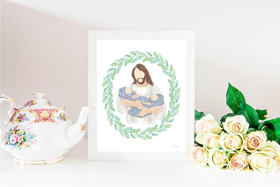 Twin Boy Loss Memorial Art Print: Watercolor Angel Babies (Digital Download)