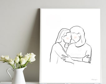 Mom and Daughter Line Art Print, Minimalist Mother's Day Gift (Digital Download)