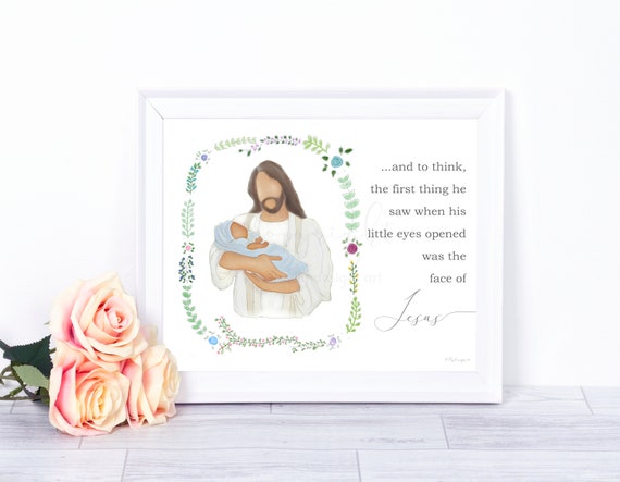 Baby Loss Gift, Boy Baby Memorial, Blue Blanket, Dark Skin, Jesus Christ, Jesus Art, Christ Art, Baby Memorial, Infant Memorial, Infant Loss