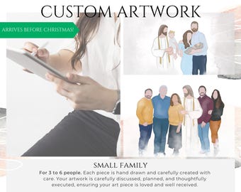 Custom Family Portrait - Hand Drawn Artwork for 3 to 6 People - Personalized Full Body Illustration - Digital Download