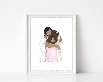 Jesus Hugging Girl Art Print: Christian LDS Gift (Digital Download)