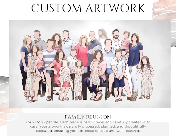 Custom Hand Drawn Portrait - 21 to 25 People - Personalized Artwork - Full Body Illustration - Digital Download