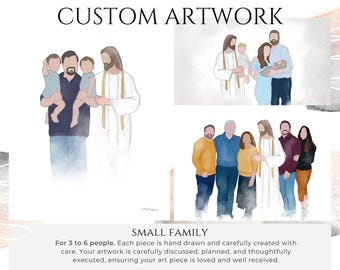 Custom Family Portrait - Hand Drawn Artwork for 3 to 6 People - Personalized Full Body Illustration - Digital Download