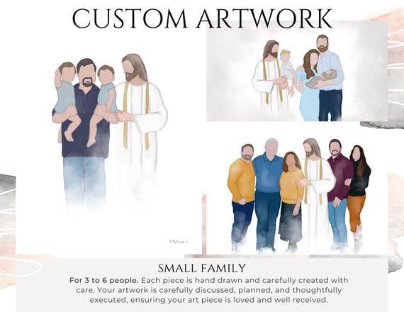 Custom Family Portrait - Hand Drawn Artwork for 3 to 6 People - Personalized Full Body Illustration - Digital Download